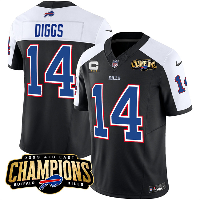 Men's Buffalo Bills #14 Stefon Diggs Black/White 2023 F.U.S.E. AFC East Champions With 4-star C Ptach Football Stitched Jersey